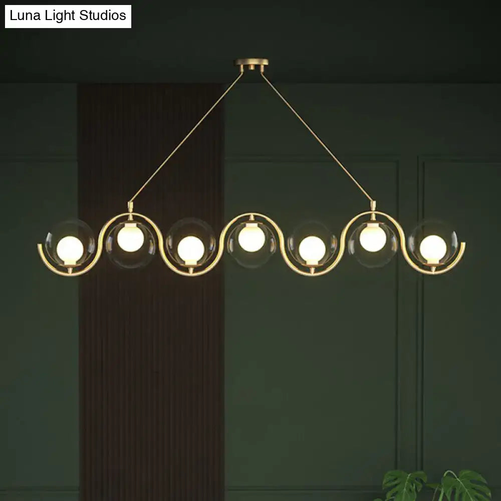 DecorBites™ Postmodern Island Light Fixture: Wavy Metallic Hanging Lamp with Glass Shade