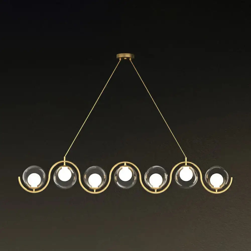 DecorBites™ Postmodern Island Light Fixture: Wavy Metallic Hanging Lamp with Glass Shade