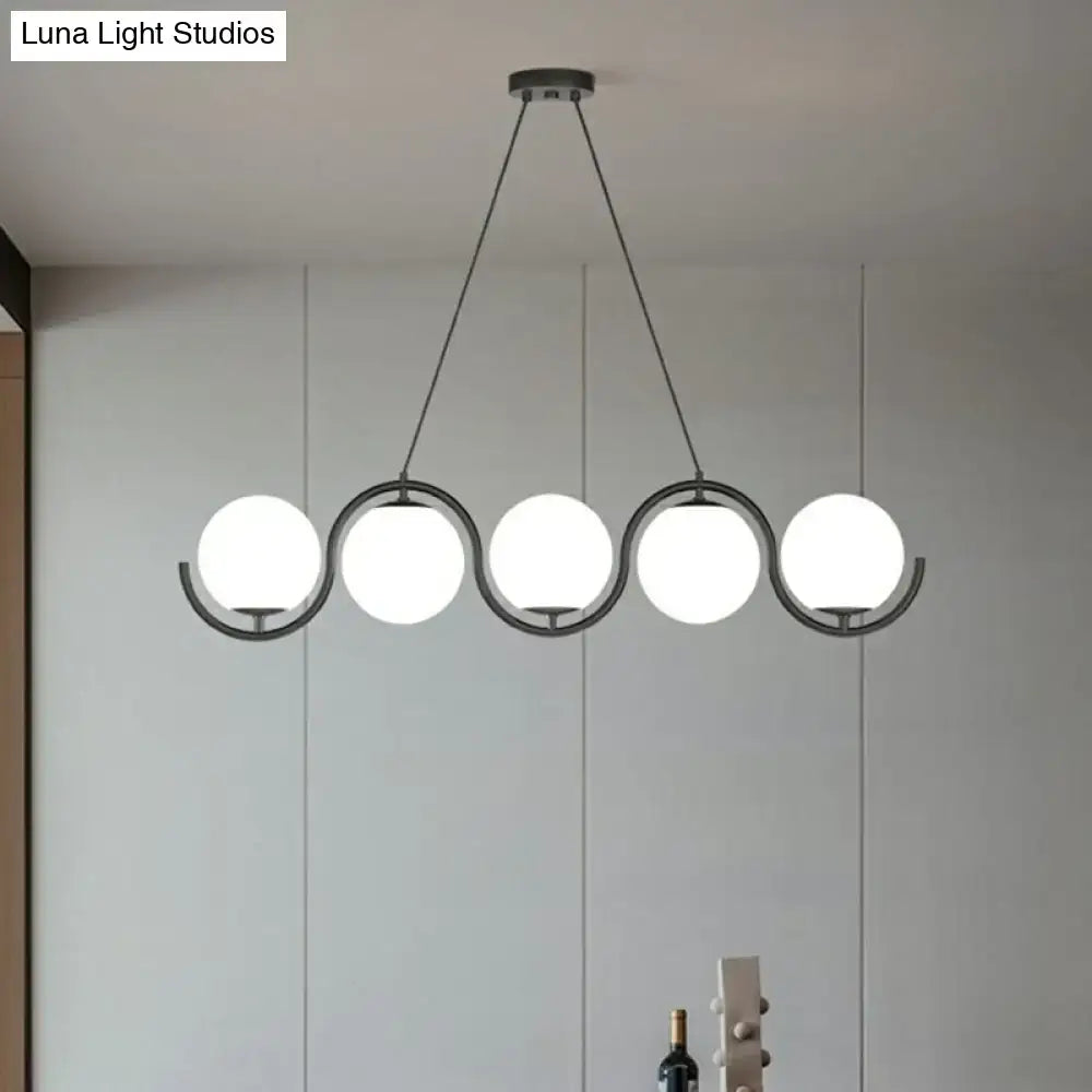 DecorBites™ Postmodern Island Light Fixture: Wavy Metallic Hanging Lamp with Glass Shade