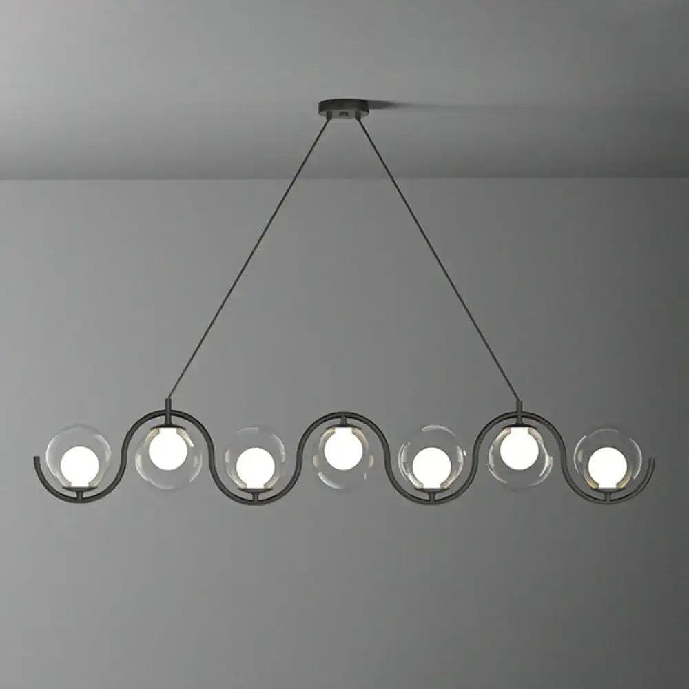 DecorBites™ Postmodern Island Light Fixture: Wavy Metallic Hanging Lamp with Glass Shade
