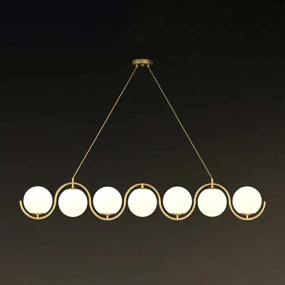 DecorBites™ Postmodern Island Light Fixture: Wavy Metallic Hanging Lamp with Glass Shade