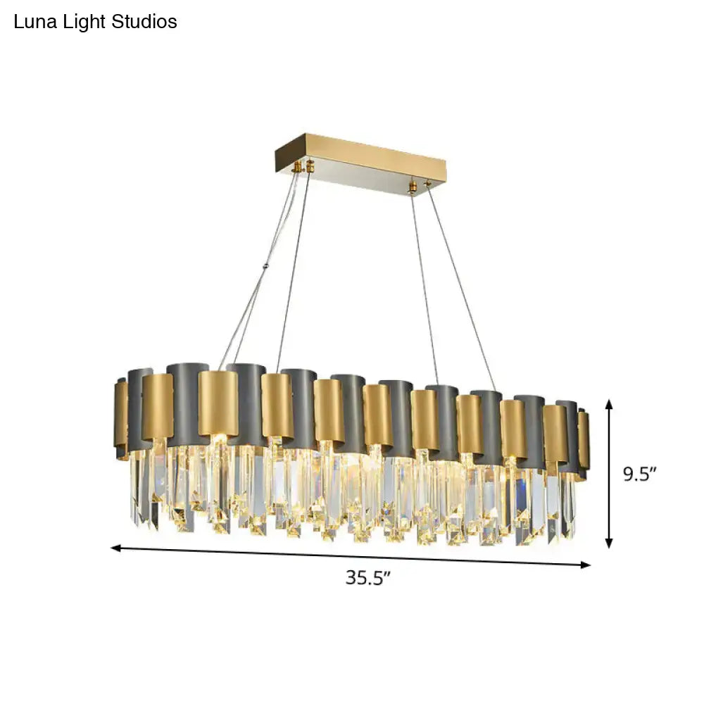 DecorBites™ Postmodern K9 Crystal Linear Island Light with 10 Bulbs - Black and Gold Dining Room Hanging Lamp