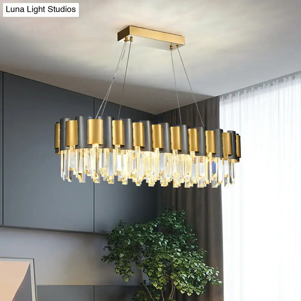 DecorBites™ Postmodern K9 Crystal Linear Island Light with 10 Bulbs - Black and Gold Dining Room Hanging Lamp