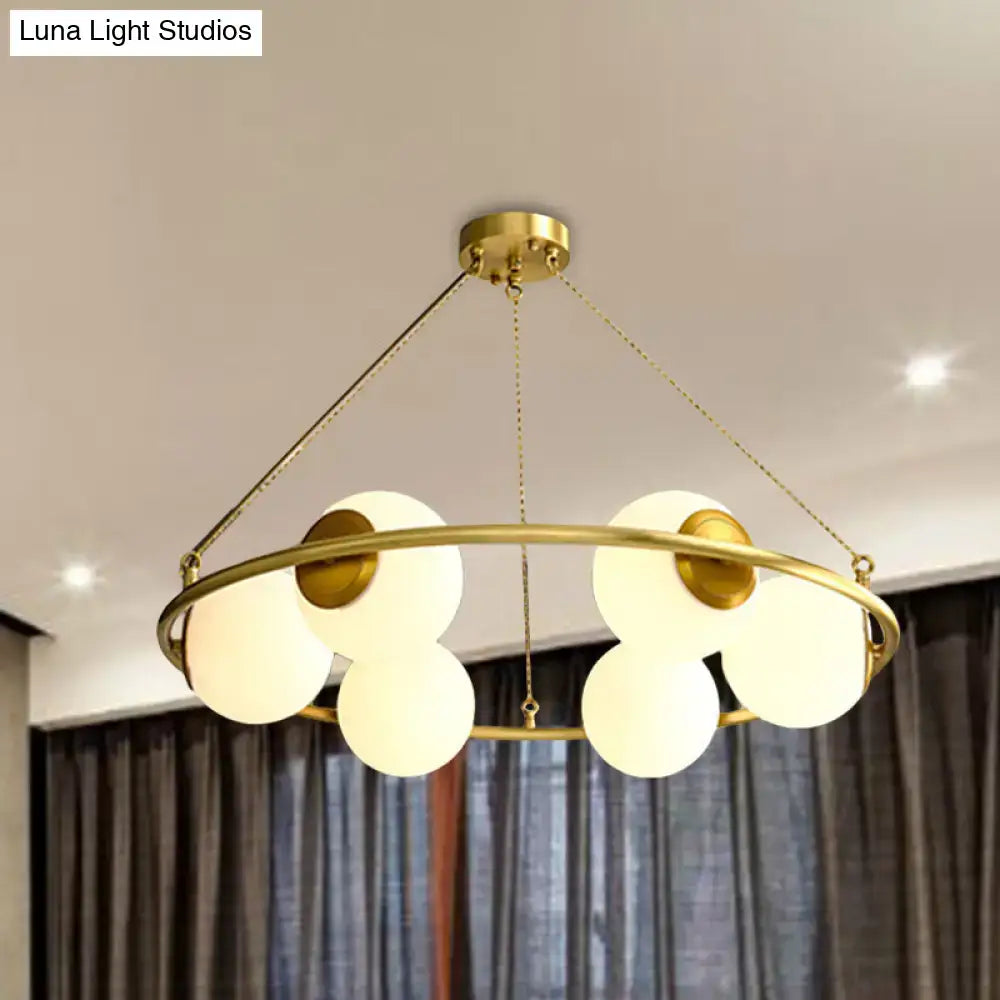 DecorBites™ Postmodern Metal Chandelier with Frosted Glass Shades - 6/8 Lights, Brass Finish