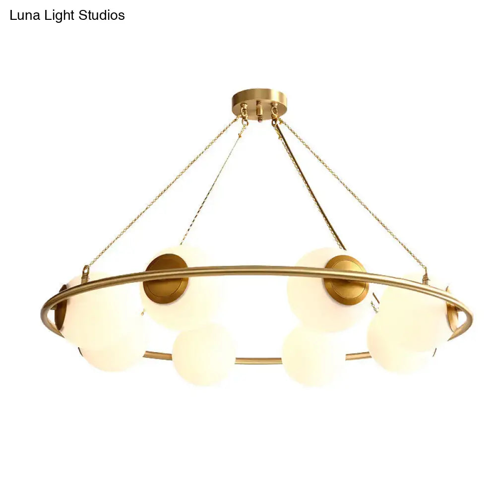 DecorBites™ Postmodern Metal Chandelier with Frosted Glass Shades - 6/8 Lights, Brass Finish