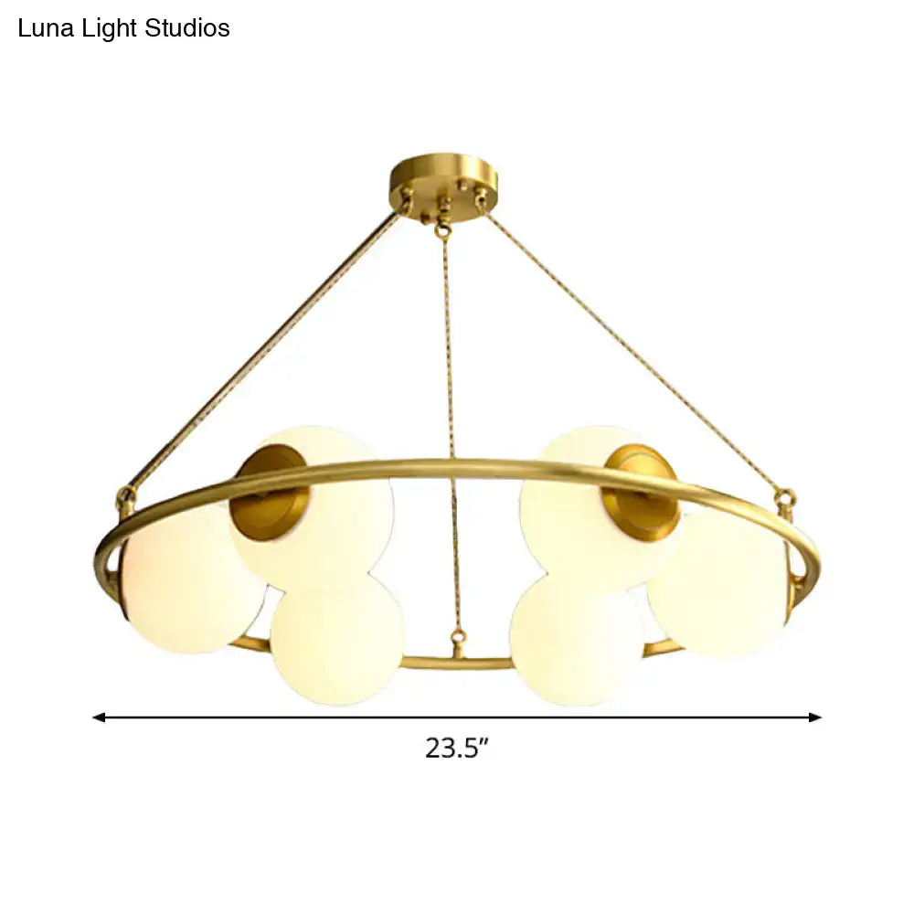 DecorBites™ Postmodern Metal Chandelier with Frosted Glass Shades - 6/8 Lights, Brass Finish