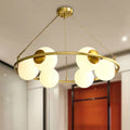 DecorBites™ Postmodern Metal Chandelier with Frosted Glass Shades - 6/8 Lights, Brass Finish