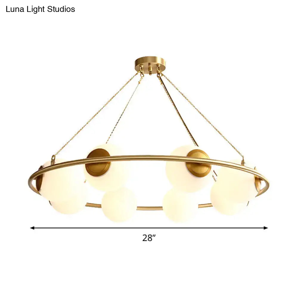 DecorBites™ Postmodern Metal Chandelier with Frosted Glass Shades - 6/8 Lights, Brass Finish