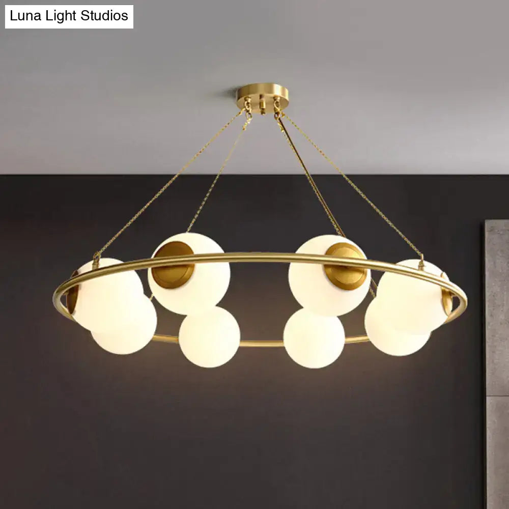 DecorBites™ Postmodern Metal Chandelier with Frosted Glass Shades - 6/8 Lights, Brass Finish