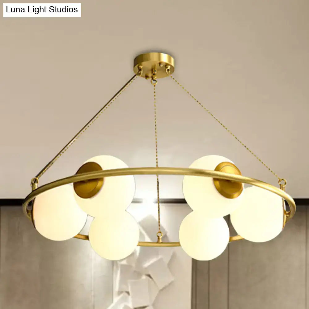 DecorBites™ Postmodern Metal Chandelier with Frosted Glass Shades - 6/8 Lights, Brass Finish