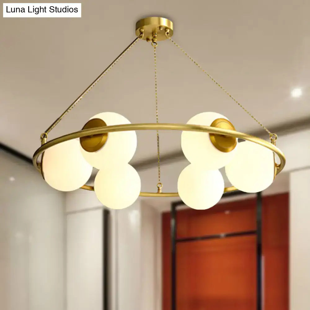 DecorBites™ Postmodern Metal Chandelier with Frosted Glass Shades - 6/8 Lights, Brass Finish