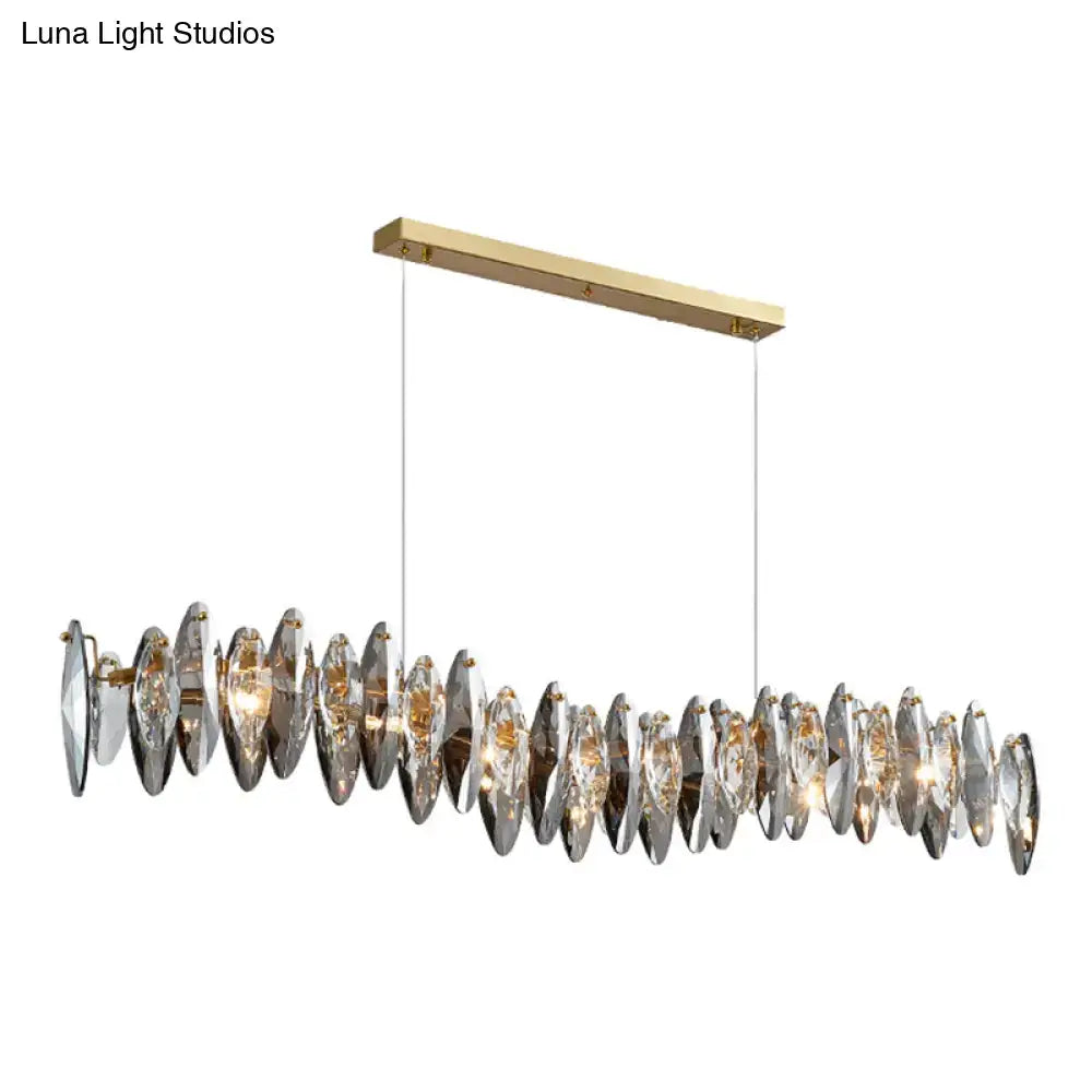 DecorBites™ Postmodern Smoke Grey Glass Leaf Suspension Lamp – Gold Restaurant Island Light