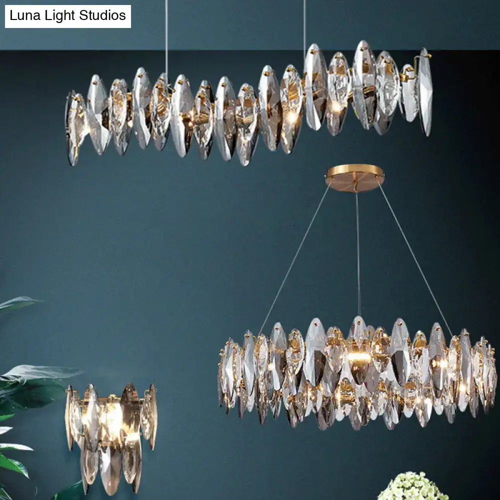 DecorBites™ Postmodern Smoke Grey Glass Leaf Suspension Lamp – Gold Restaurant Island Light