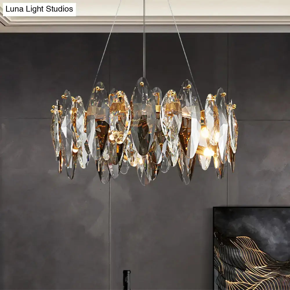 DecorBites™ Postmodern Smoke Grey Glass Leaf Suspension Lamp – Gold Restaurant Island Light