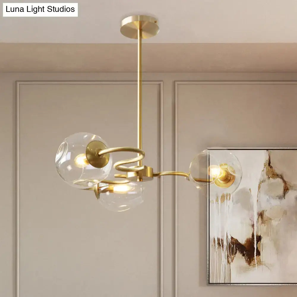 DecorBites™ Postmodern Transparent Glass 3-Light Flush Mount Chandelier for Bedroom in Brass