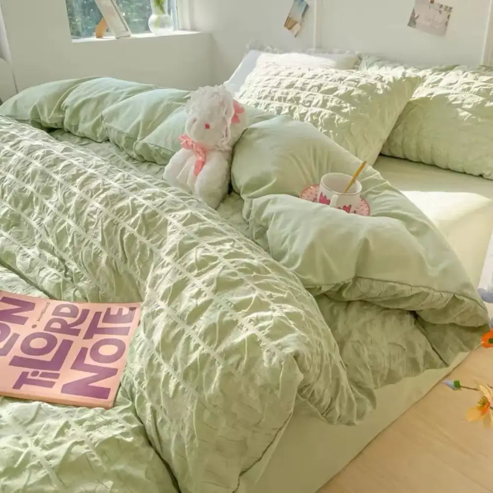 DecorBites™ Princess Bedding Set - French Style Wash Cotton, Solid Color Summer Soft Set