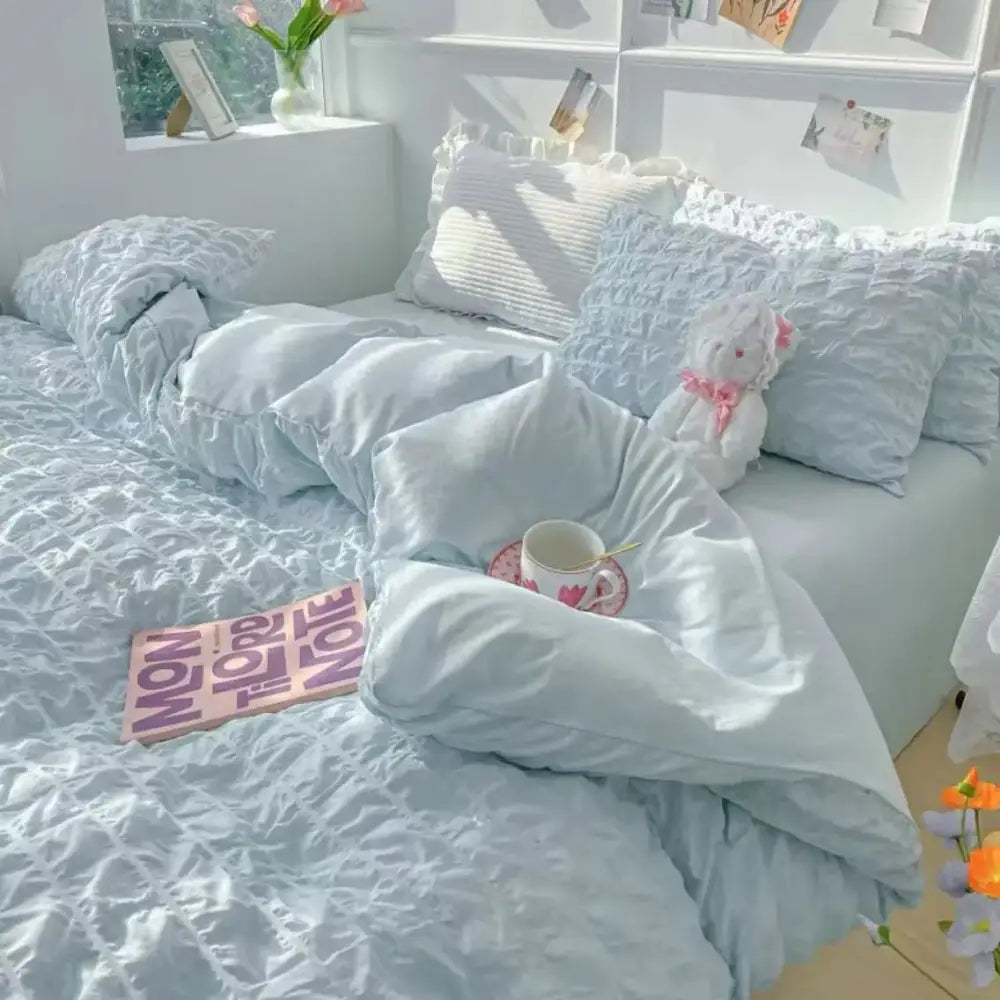 DecorBites™ Princess Bedding Set - French Style Wash Cotton, Solid Color Summer Soft Set