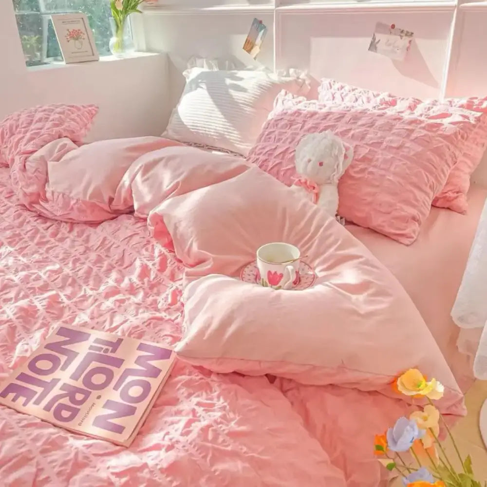 DecorBites™ Princess Bedding Set - French Style Wash Cotton, Solid Color Summer Soft Set
