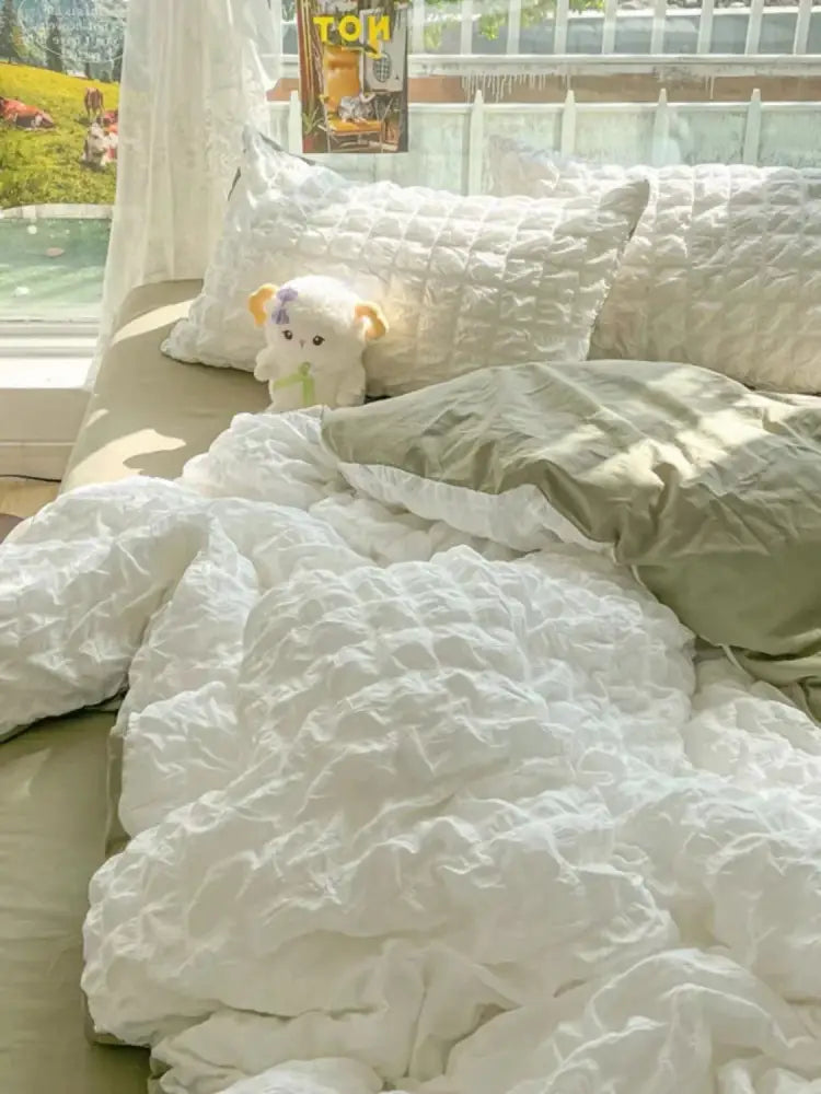 DecorBites™ Princess Bedding Set - French Style Wash Cotton, Solid Color Summer Soft Set