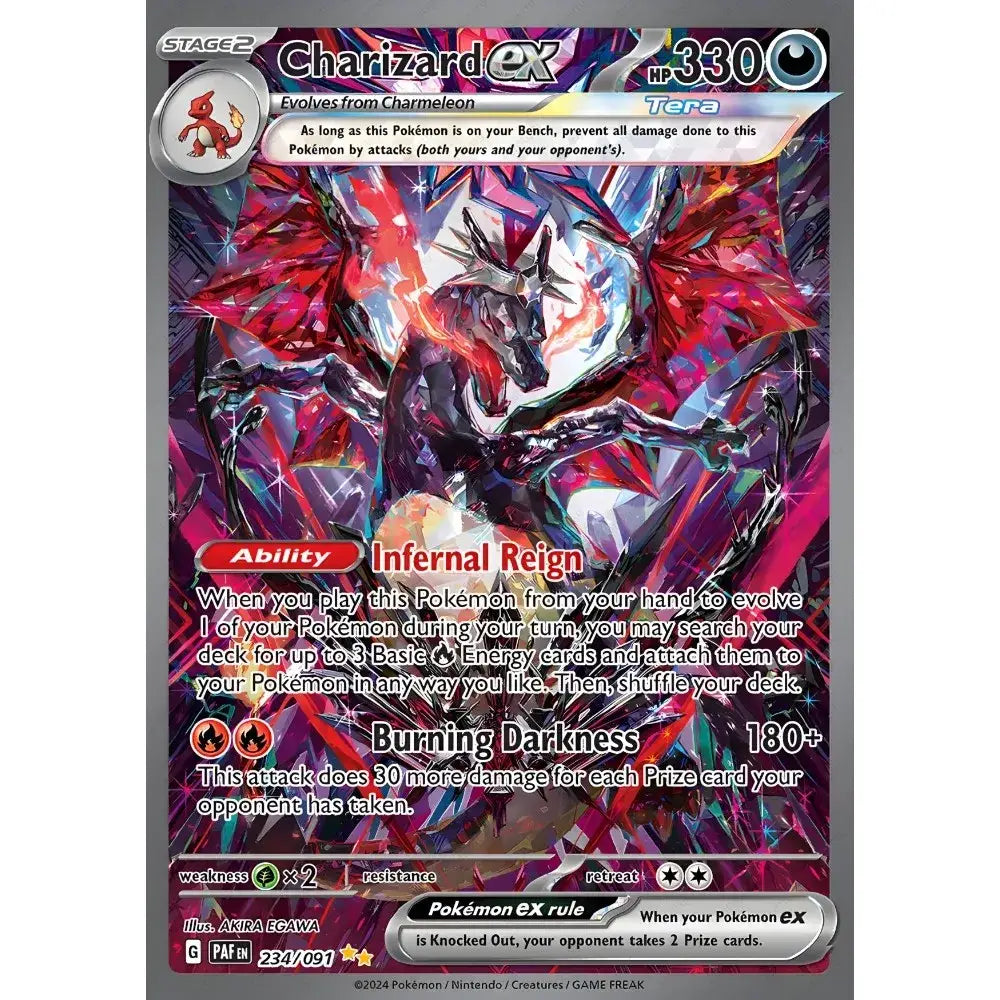 A vibrant crystalline charizard cartoon card with dynamic red and purple design in japanese anime poster decoration art