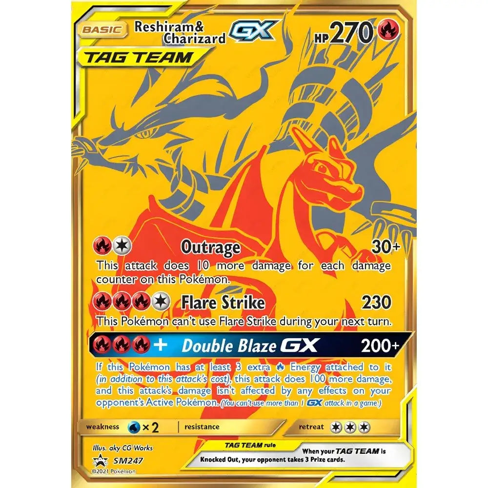 Rare japanese anime charizard cartoon card featuring yellow and red reshiram and charizard gx trading card artwork