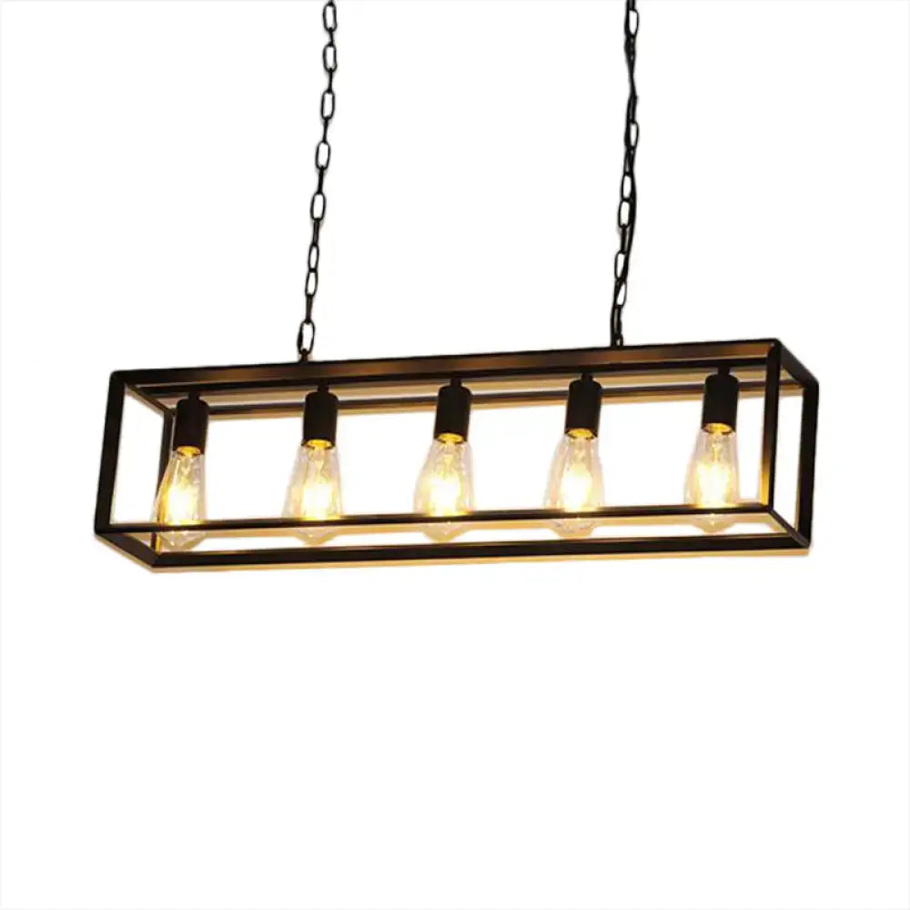 DecorBites™ Rectangle Island Pendant: Black/Brass, Classic Metal, 5/6 Bulbs - Perfect for Dining Room Ceiling Lighting