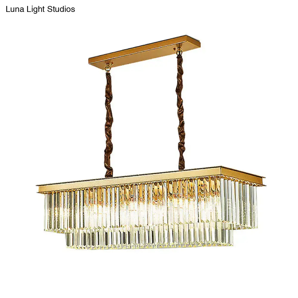 DecorBites™ Rectangular 2-Tier Crystal Pendant Light: Artistic Island Hanging Fixture for Living Room