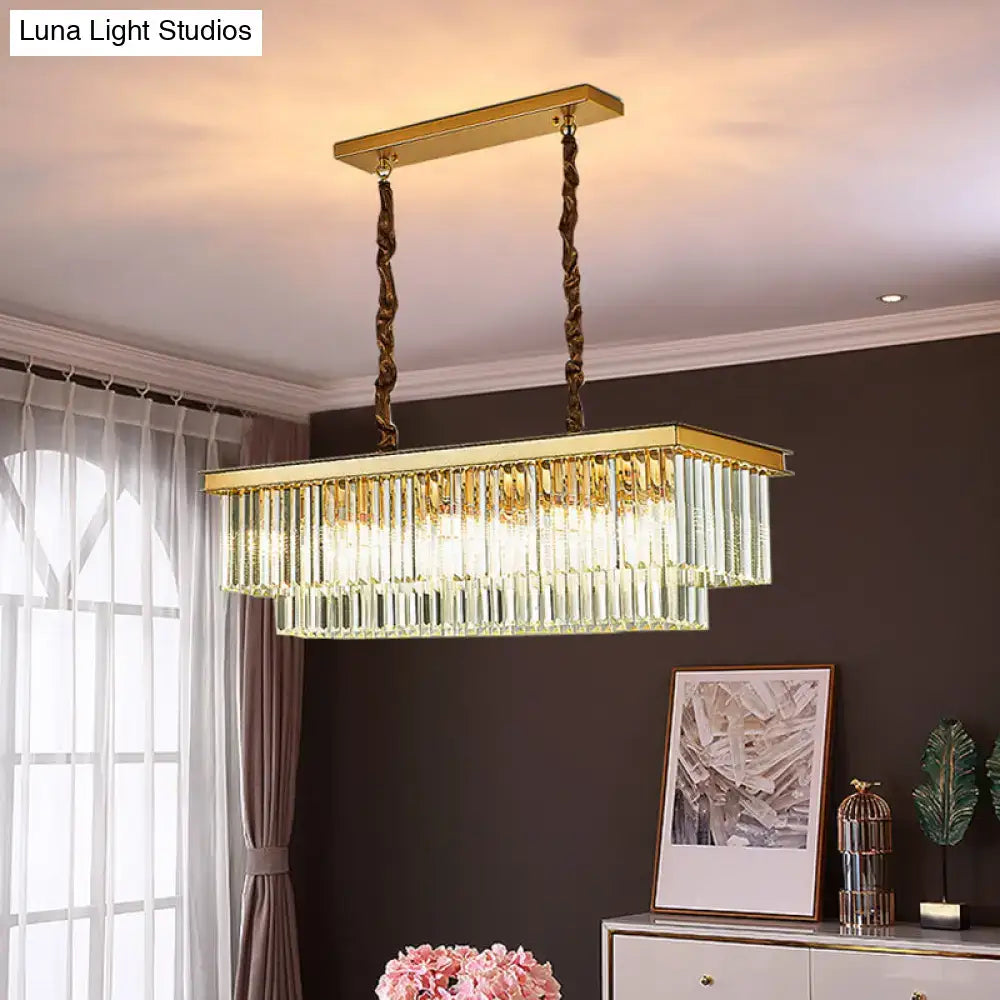 DecorBites™ Rectangular 2-Tier Crystal Pendant Light: Artistic Island Hanging Fixture for Living Room