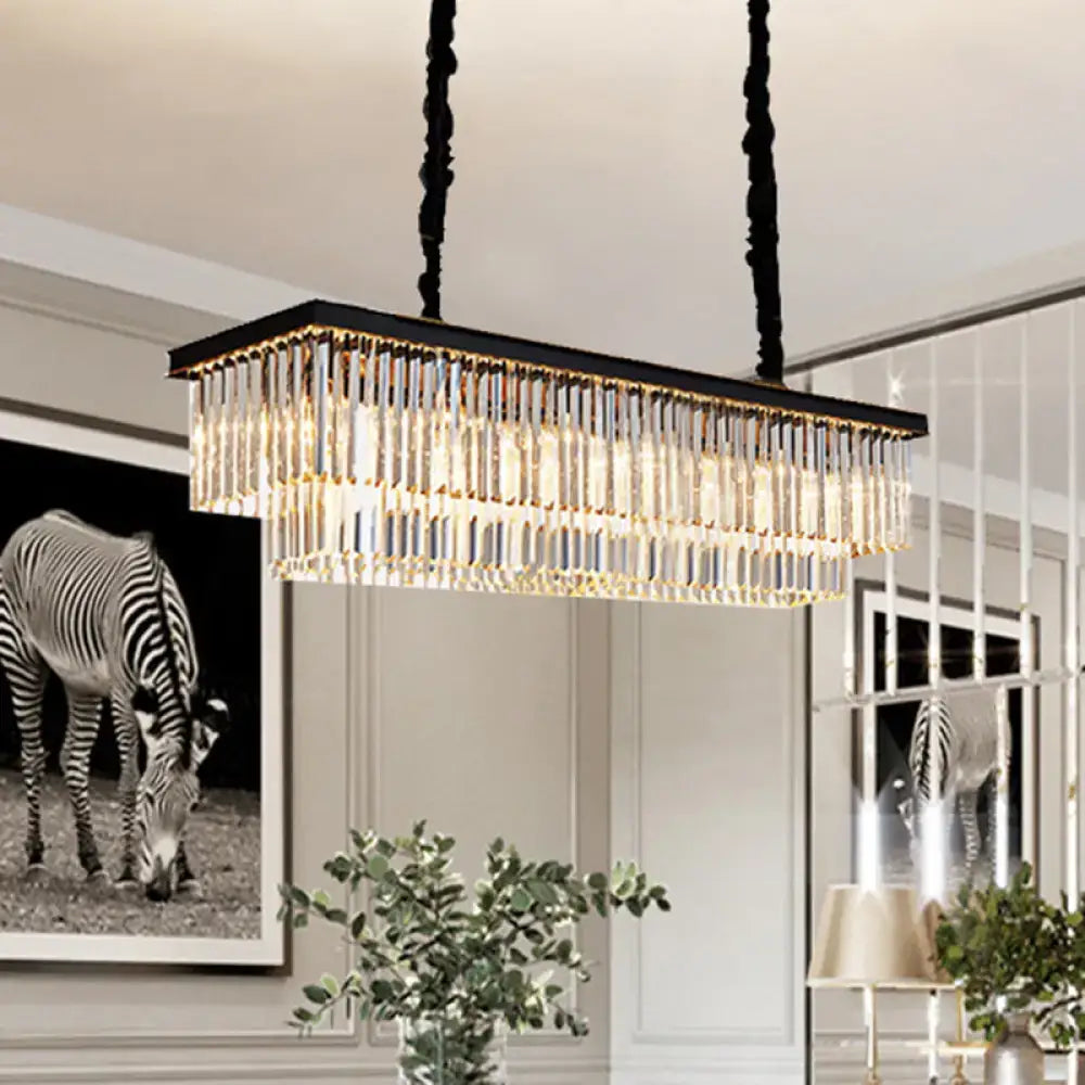 DecorBites™ Rectangular 2-Tier Crystal Pendant Light: Artistic Island Hanging Fixture for Living Room