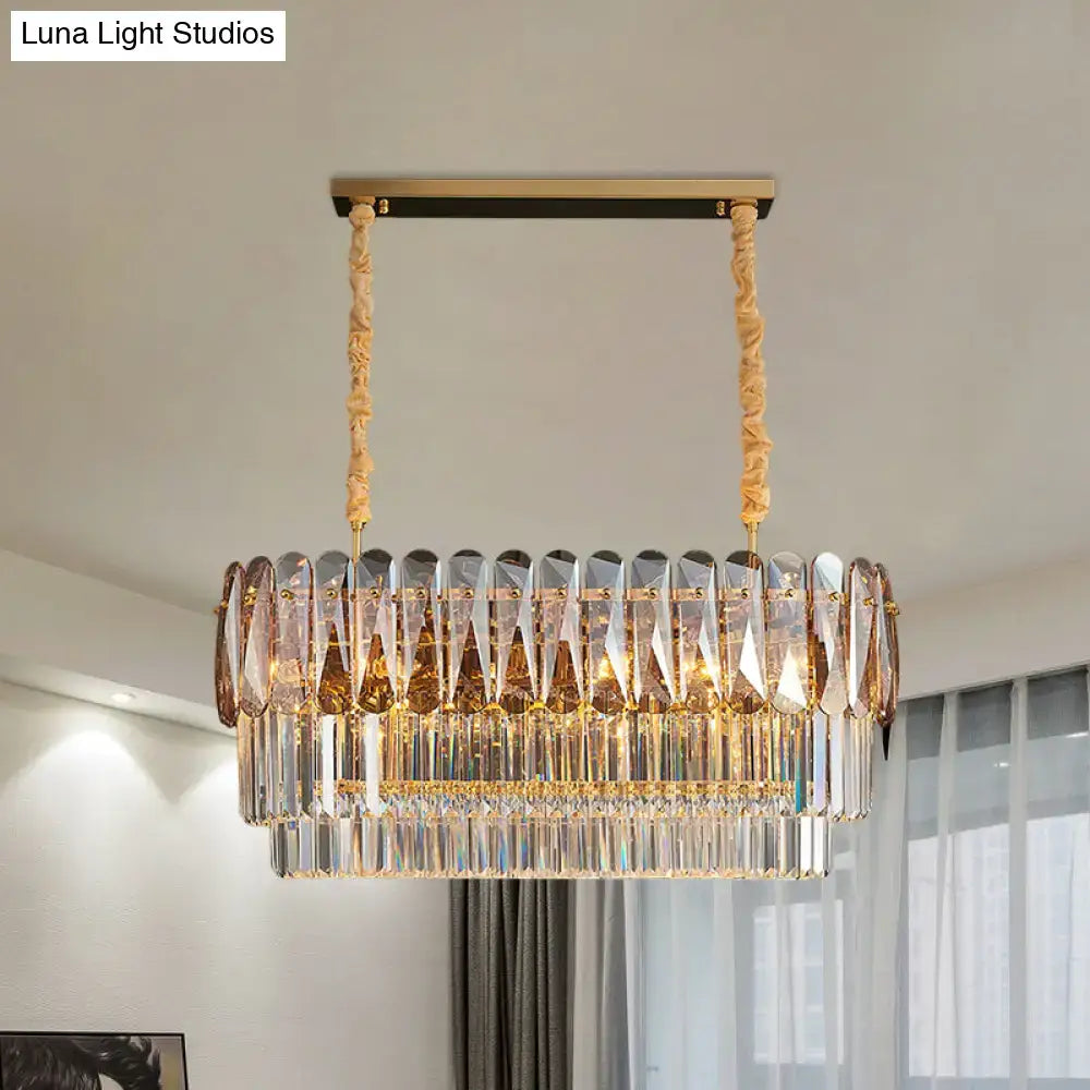 DecorBites™ Rectangular Dining Room Pendant - 3-Tier Amber/Smoke Gray Crystal Block - Contemporary Island Lamp - 12-Light