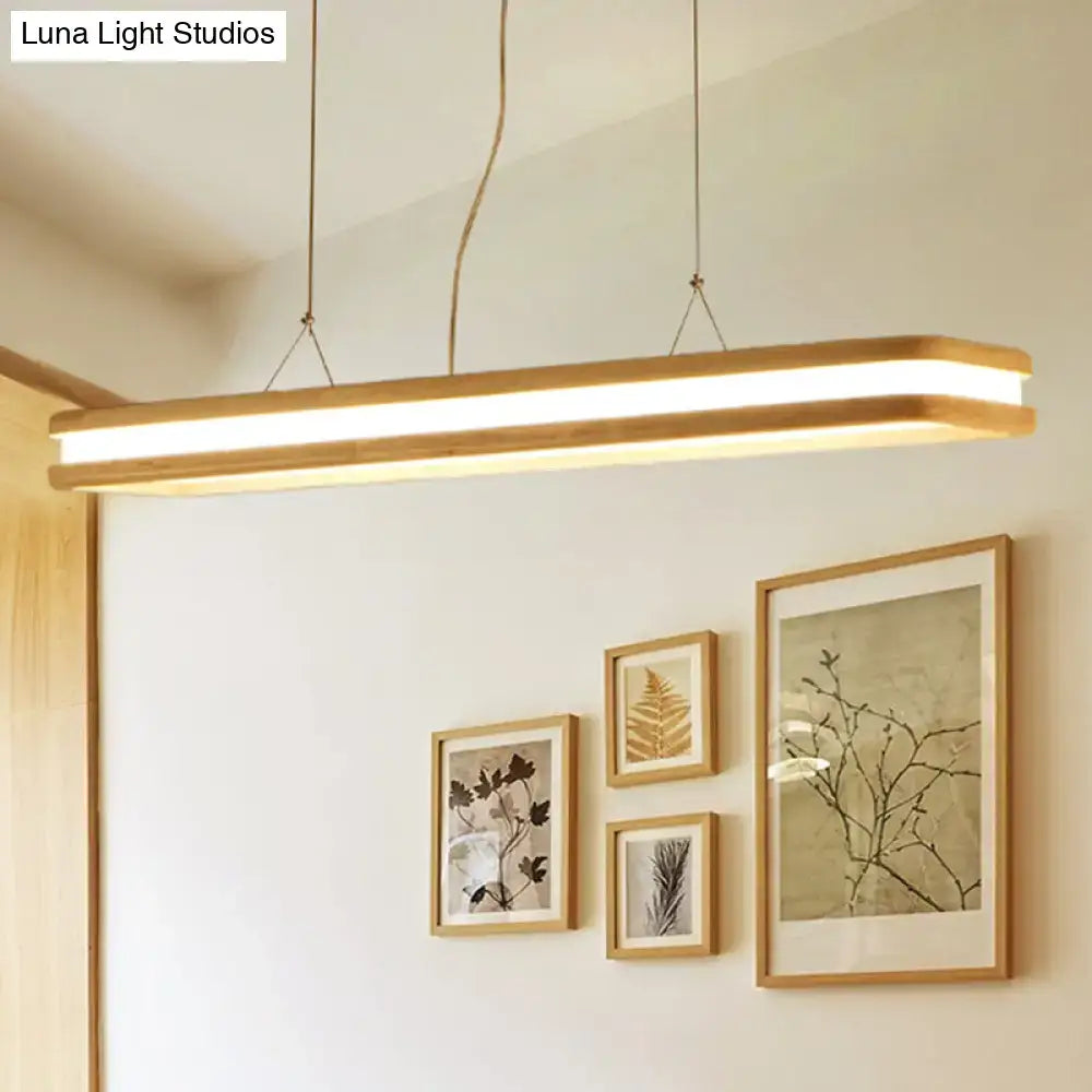 DecorBites™ Rectangular Wood Island Pendant Light - Nordic LED Dining Room Fixture in Beige