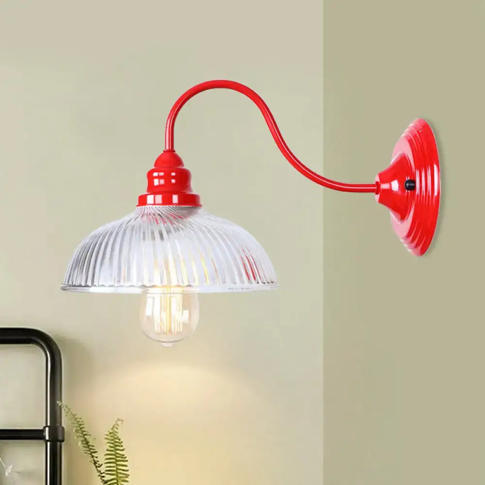 DecorBites™ Red Dome Wall Sconce Light Fixture - Industrial Ribbed Glass, 1 Light - Living Room Lighting