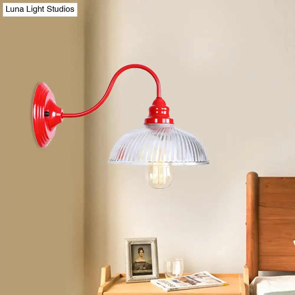 DecorBites™ Red Dome Wall Sconce Light Fixture - Industrial Ribbed Glass, 1 Light - Living Room Lighting