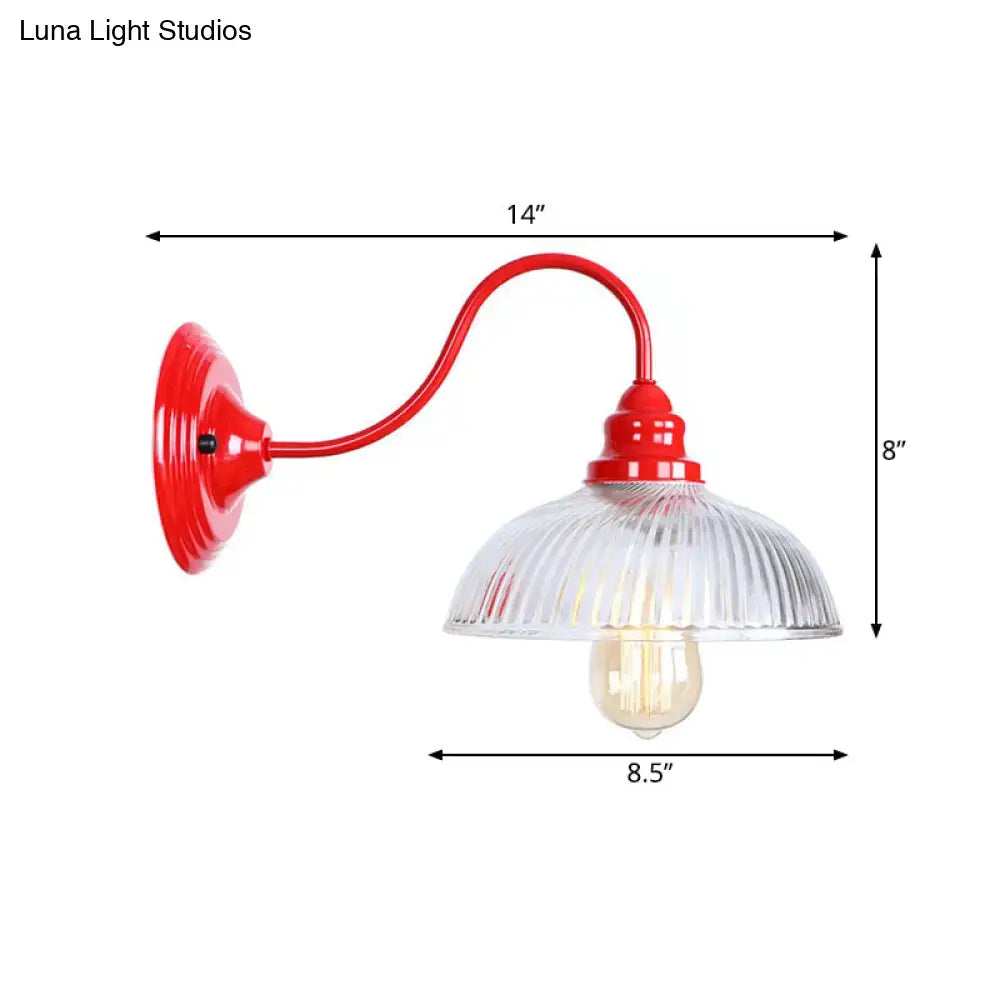 DecorBites™ Red Dome Wall Sconce Light Fixture - Industrial Ribbed Glass, 1 Light - Living Room Lighting