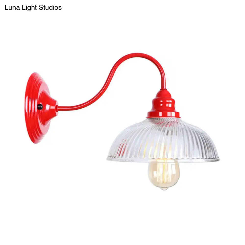 DecorBites™ Red Dome Wall Sconce Light Fixture - Industrial Ribbed Glass, 1 Light - Living Room Lighting