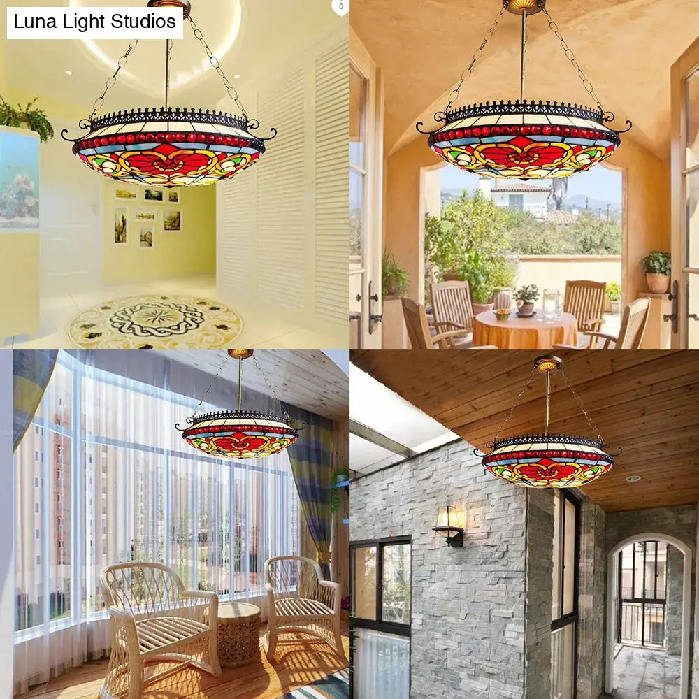 DecorBites™ Red Stained Glass Victorian Chandelier - Elegant Living Room Ceiling Light
