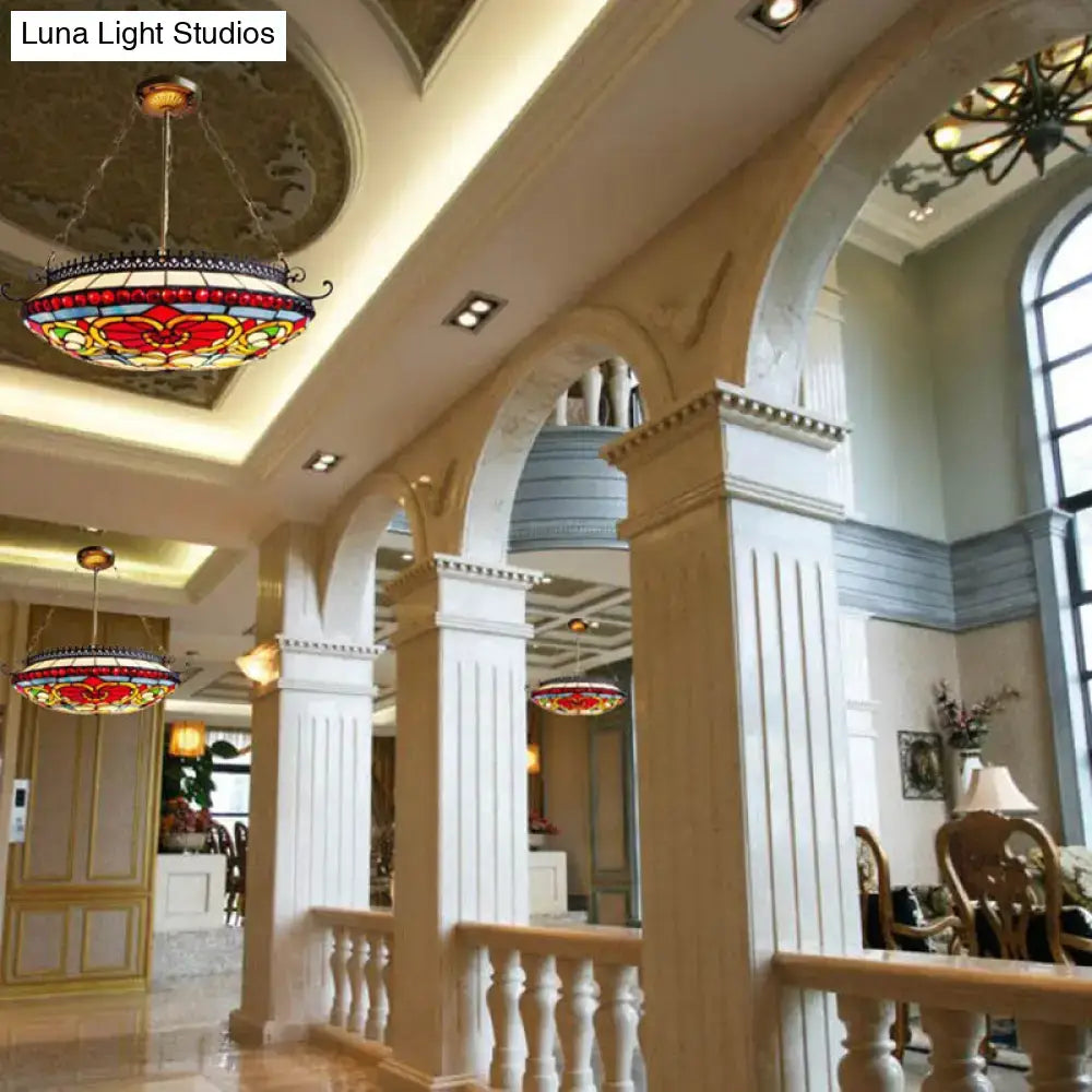 DecorBites™ Red Stained Glass Victorian Chandelier - Elegant Living Room Ceiling Light