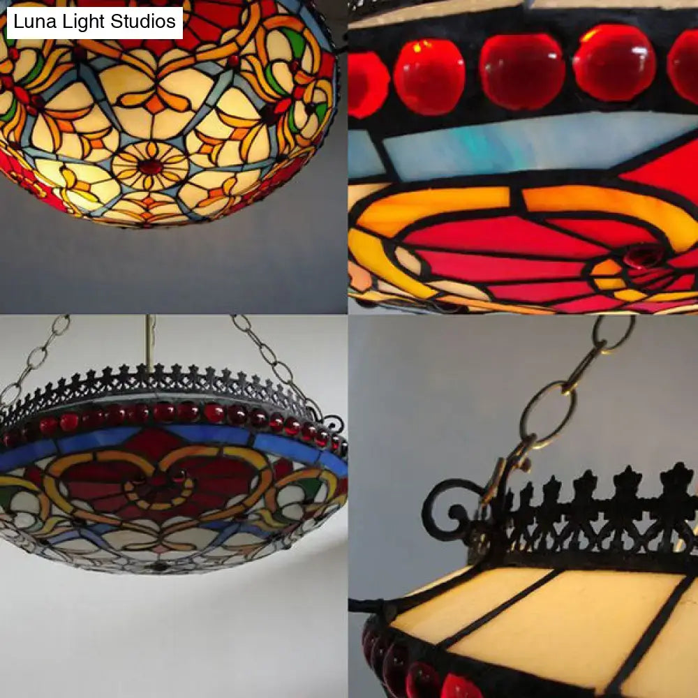 DecorBites™ Red Stained Glass Victorian Chandelier - Elegant Living Room Ceiling Light
