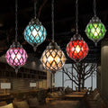 DecorBites™ Restaurant Pendant Lighting: Moroccan Black Ceiling Light with Globe Amber/Green/Purple Glass Shade - 1 Light