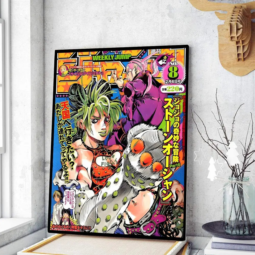 Vibrant decorbites™ retro anime jojo wall poster featuring bold colorful artwork with jojo’s bizarre adventure characters