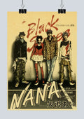 Vintage-style decorbites™ retro anime nana kraft poster sticker with four characters in stylized outfits on sepia background