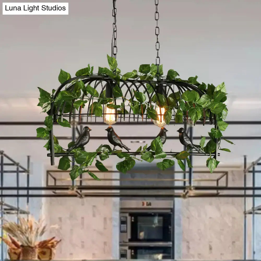 DecorBites™ Retro Birdcage Island Light Fixture - Metal LED Plant Ceiling Lamp in Black, with 2/3/4 Bulbs