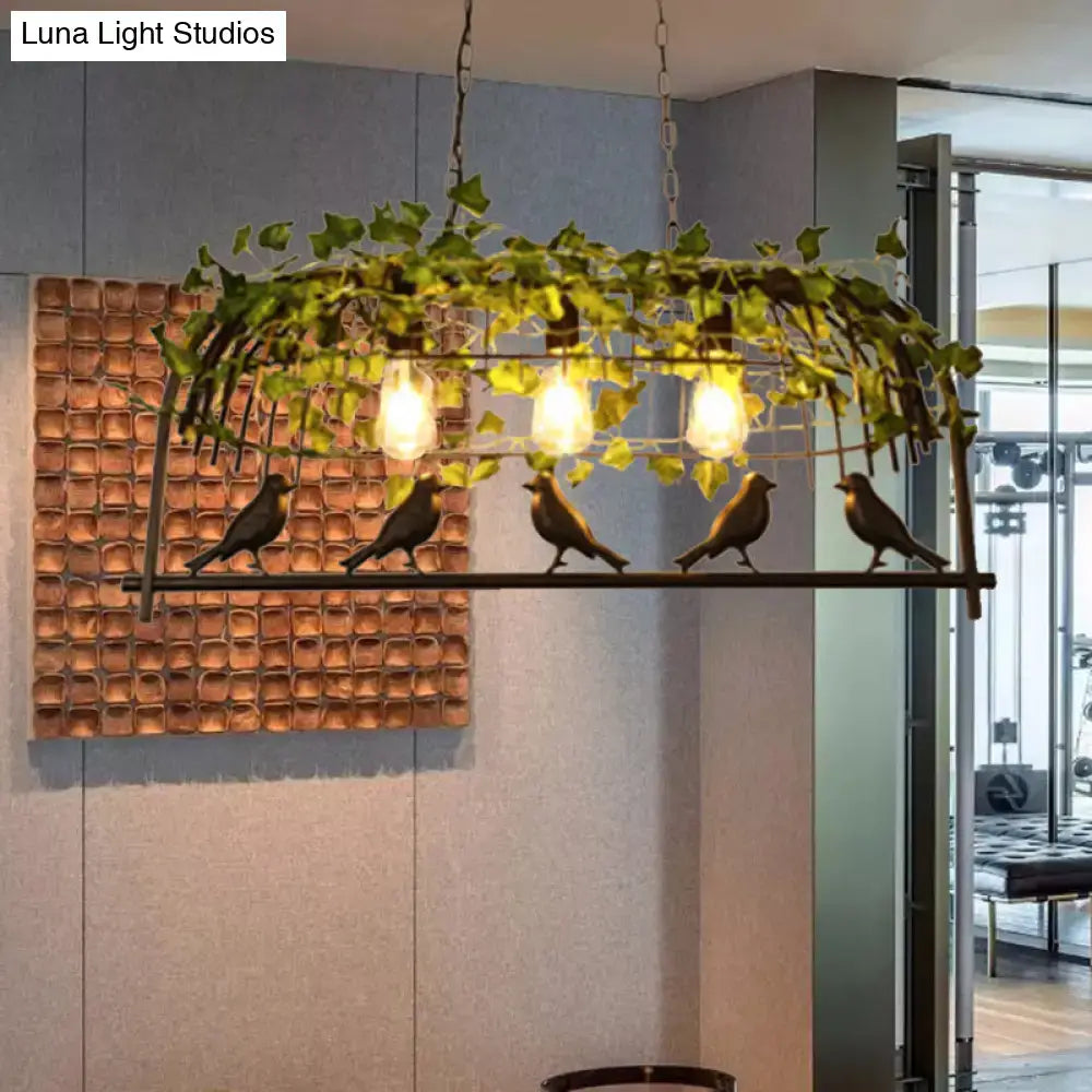 DecorBites™ Retro Birdcage Island Light Fixture - Metal LED Plant Ceiling Lamp in Black, with 2/3/4 Bulbs