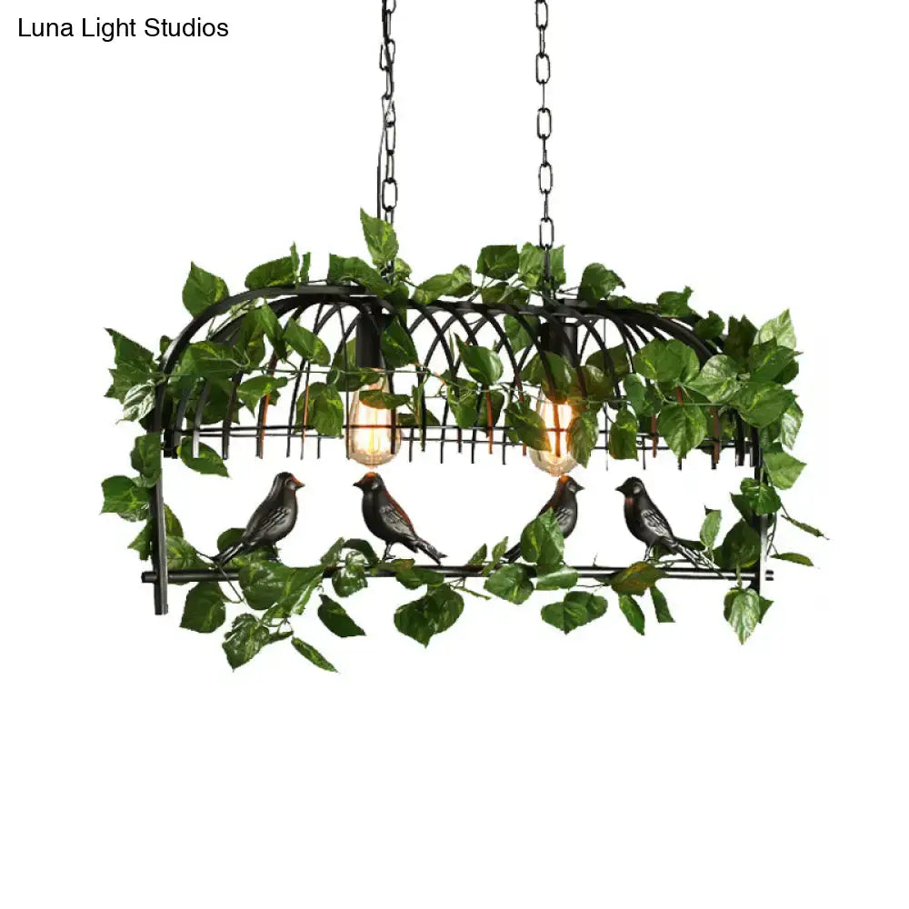 DecorBites™ Retro Birdcage Island Light Fixture - Metal LED Plant Ceiling Lamp in Black, with 2/3/4 Bulbs