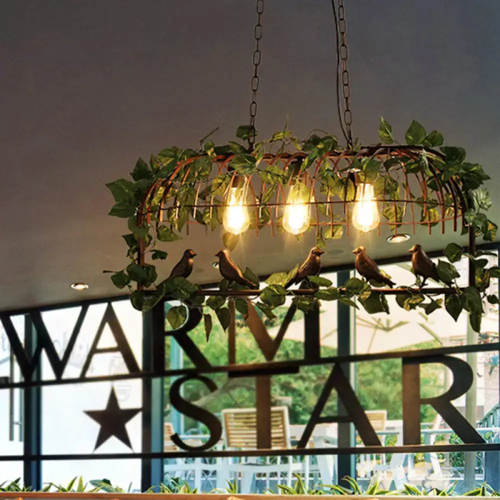 DecorBites™ Retro Birdcage Island Light Fixture - Metal LED Plant Ceiling Lamp in Black, with 2/3/4 Bulbs
