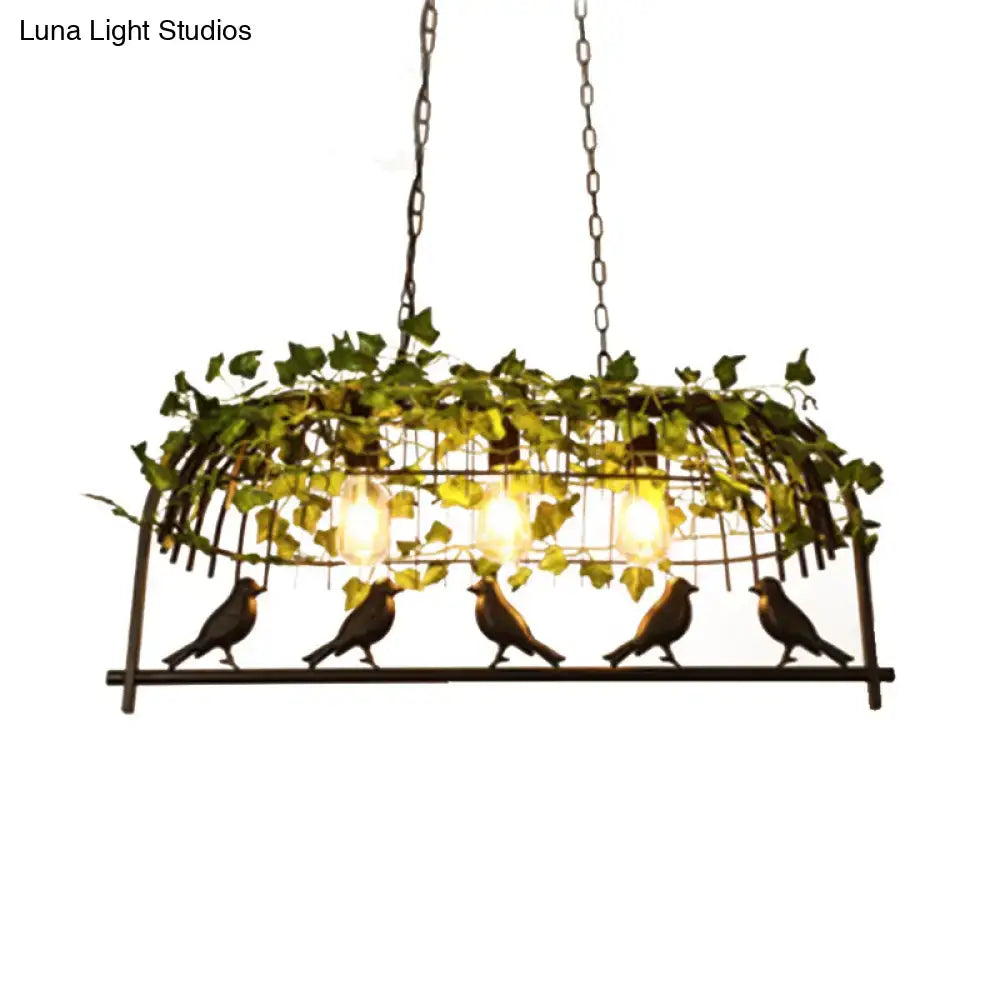 DecorBites™ Retro Birdcage Island Light Fixture - Metal LED Plant Ceiling Lamp in Black, with 2/3/4 Bulbs