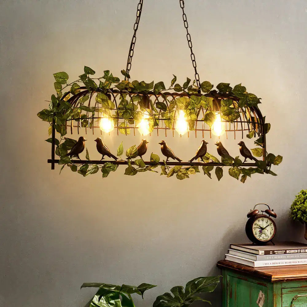 DecorBites™ Retro Birdcage Island Light Fixture - Metal LED Plant Ceiling Lamp in Black, with 2/3/4 Bulbs