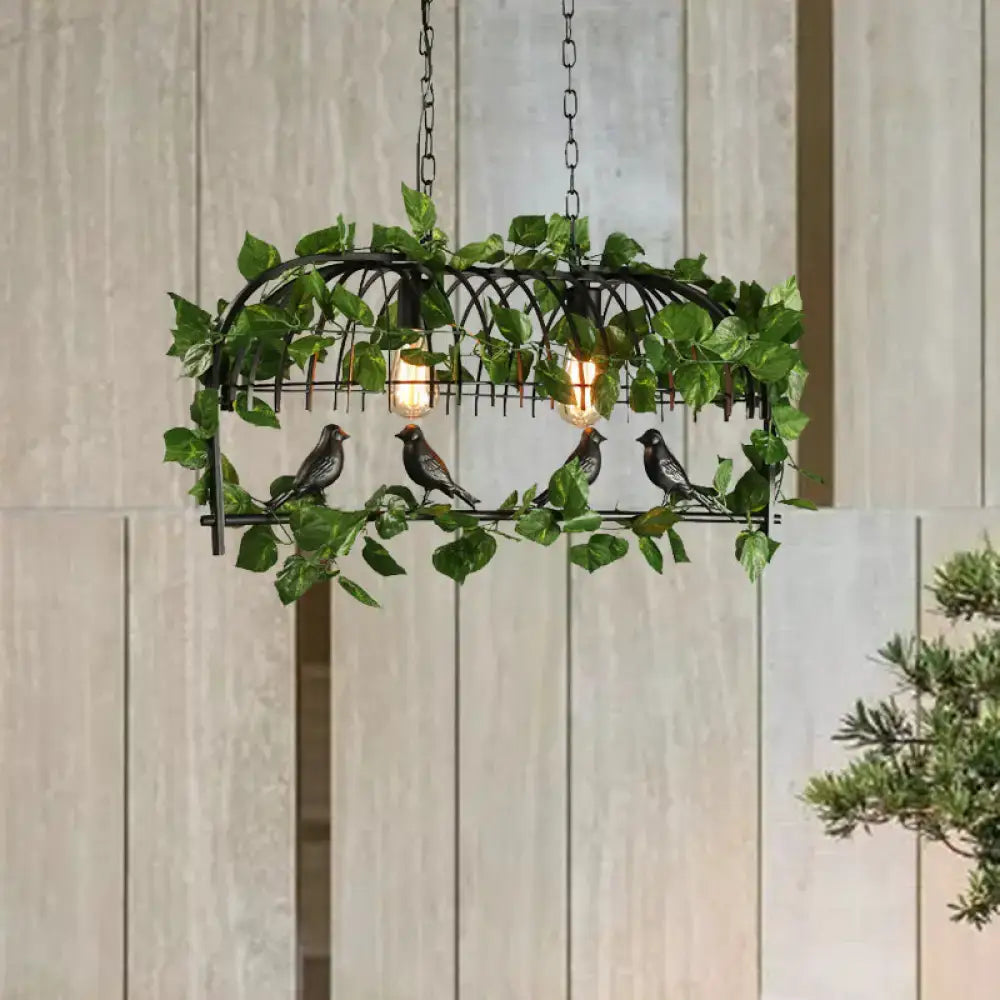 DecorBites™ Retro Birdcage Island Light Fixture - Metal LED Plant Ceiling Lamp in Black, with 2/3/4 Bulbs