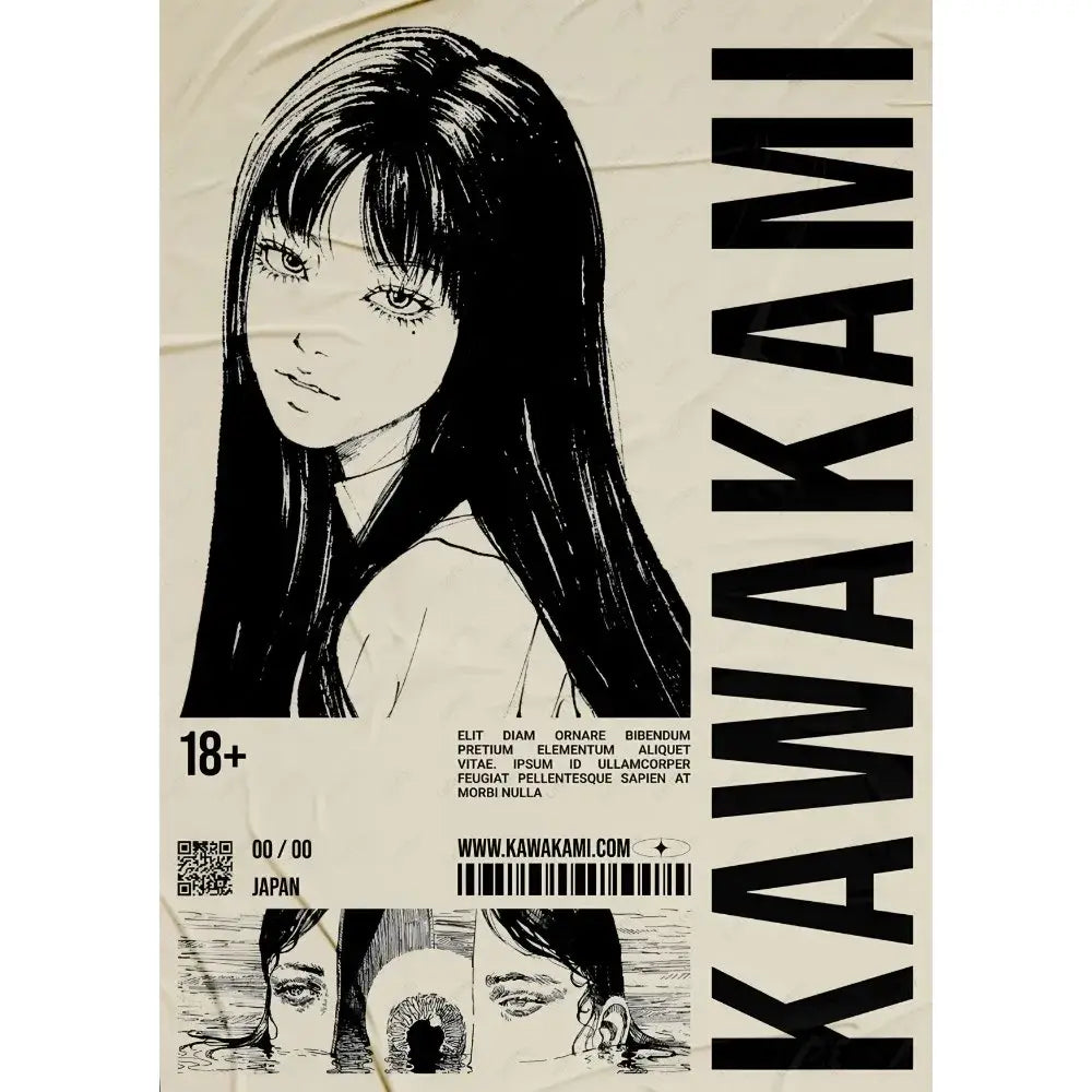 Black-and-white illustrated poster of a retro cool girl with long hair on beige paper from DecorBites™ for home decor