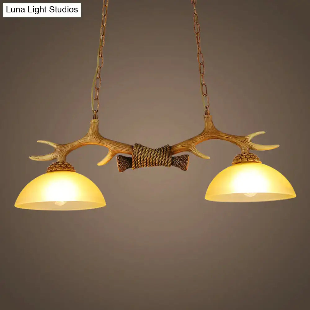 DecorBites™ Retro Dome Pendant Light with Beige Glass and Decorative Deer Horn - Set of 2